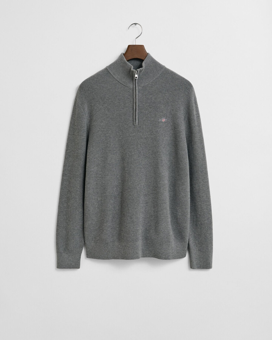 ribbed cotton merino wool halfzip sweater - dark grey melange