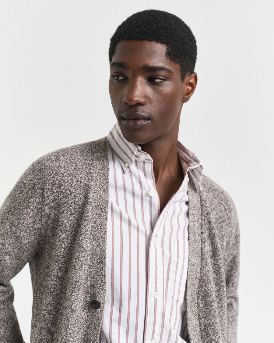 wool blend mouliné cardigan - brown melange