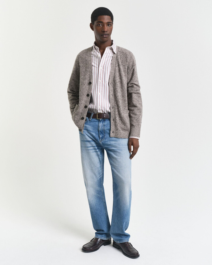 wool blend mouliné cardigan - brown melange