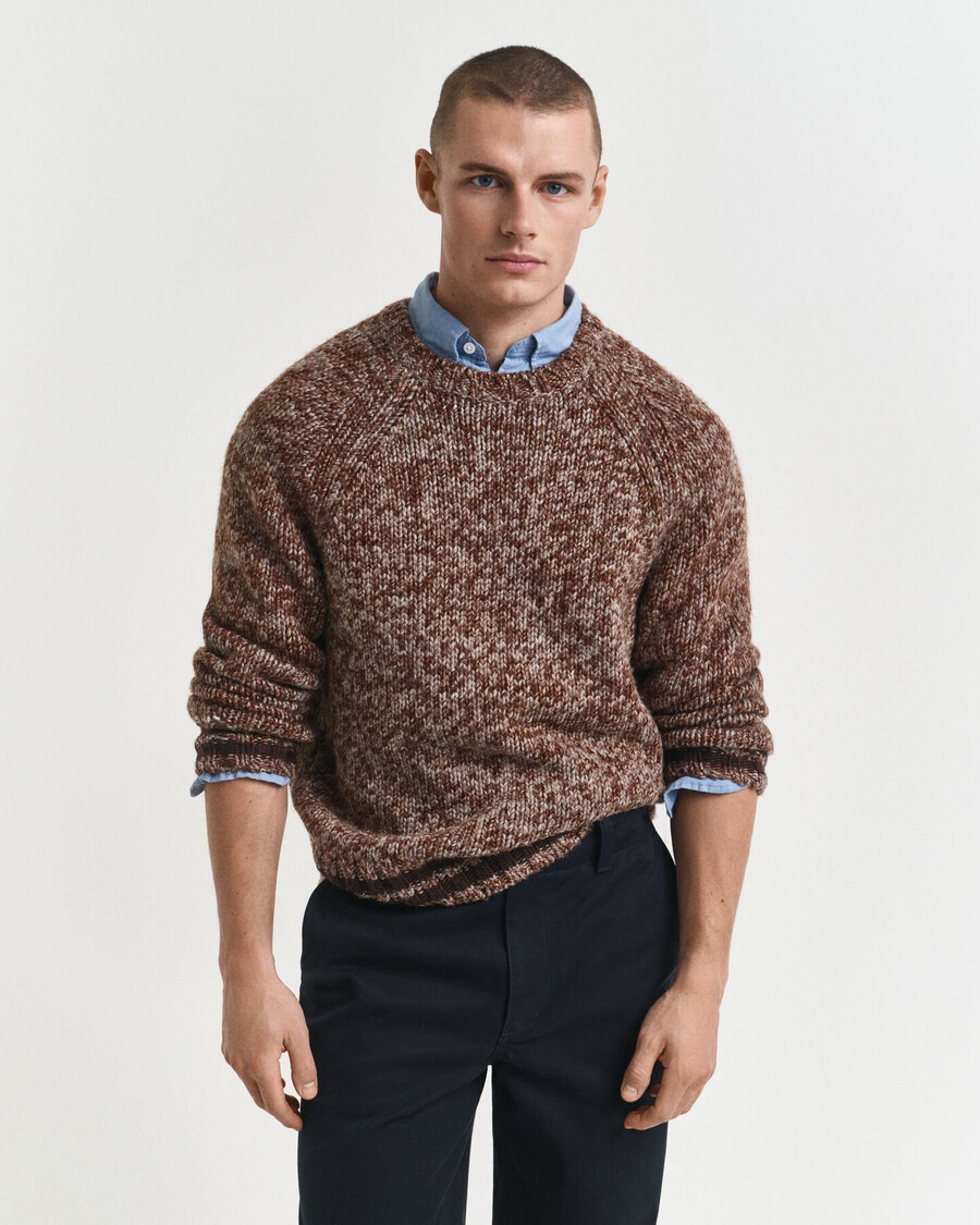 mélange wool crew neck sweater - light brown melange