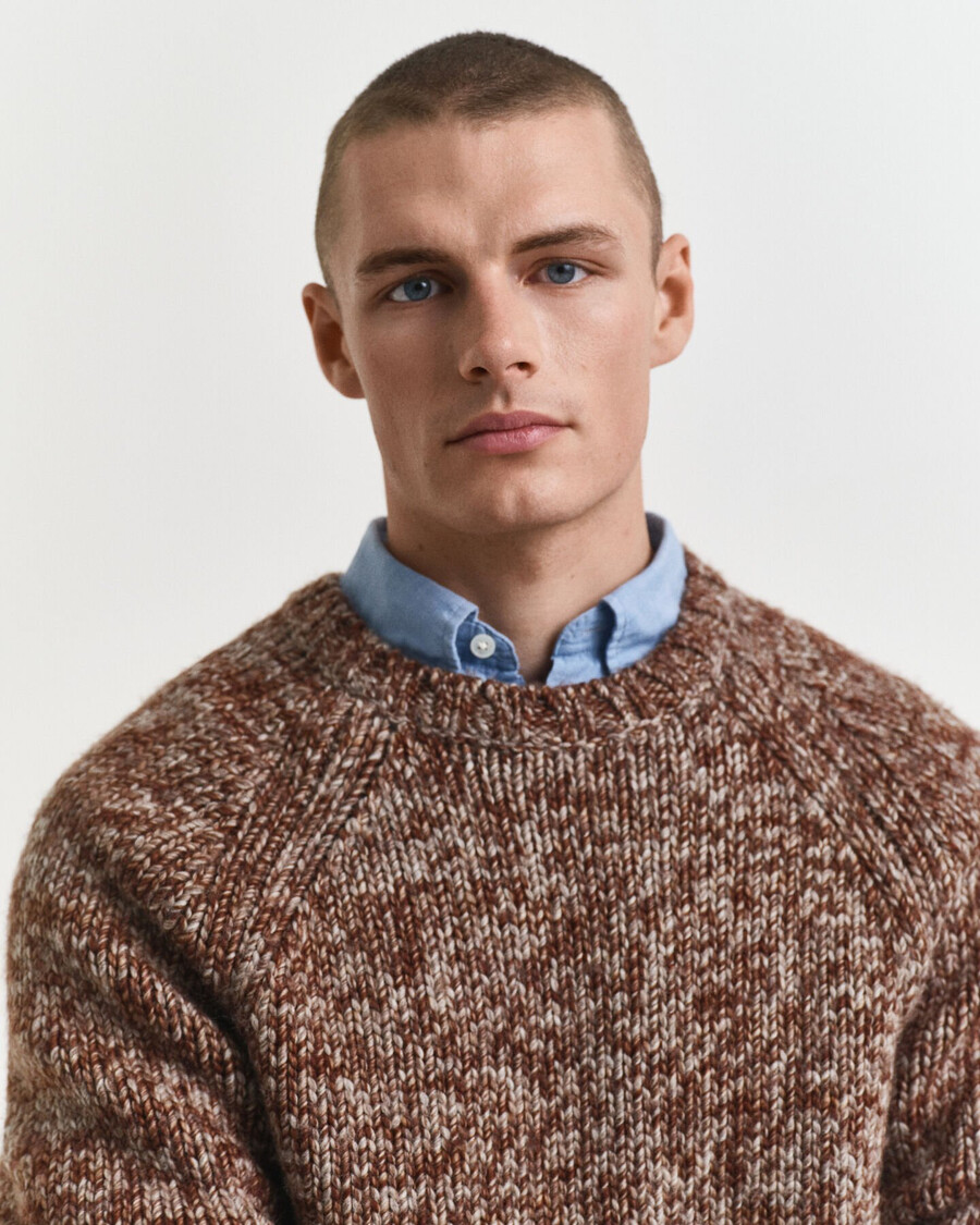 mélange wool crew neck sweater - light brown melange