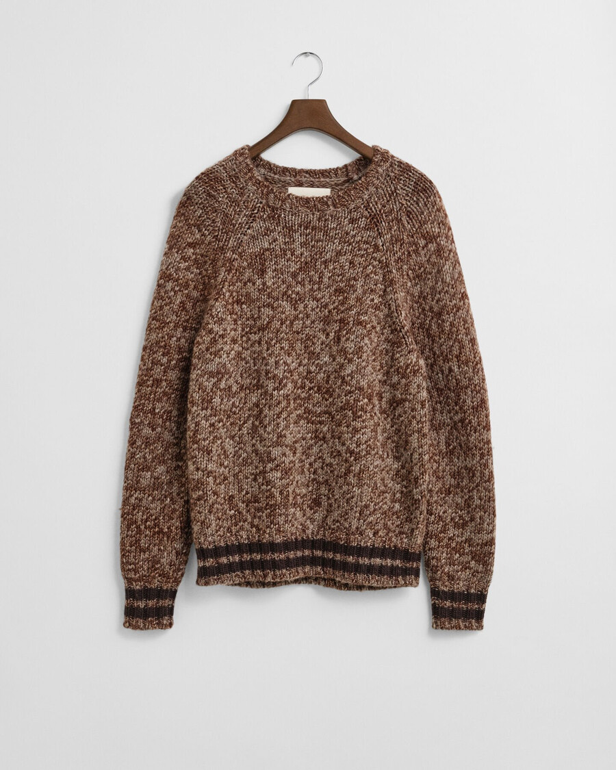 mélange wool crew neck sweater - light brown melange