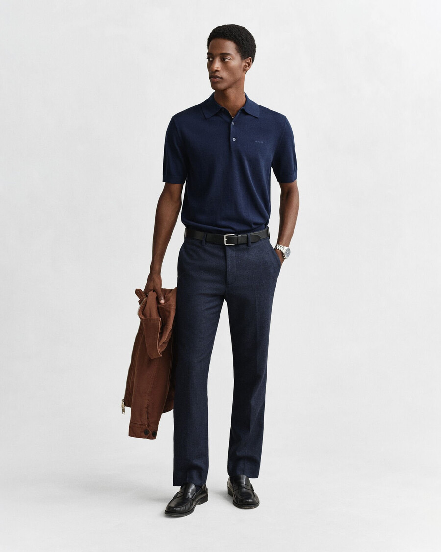 extra fine merino wool short sleeve polo sweater - marine