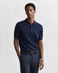 extra fine merino wool short sleeve polo sweater - marine