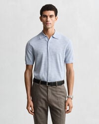 extra fine merino wool short sleeve polo sweater - light blue melange