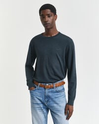 merino wool crew neck sweater - tartan green