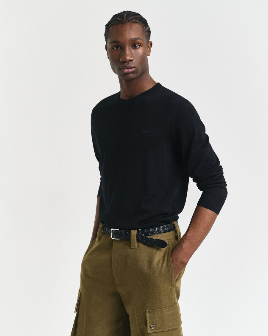 merino wool crew neck sweater - black