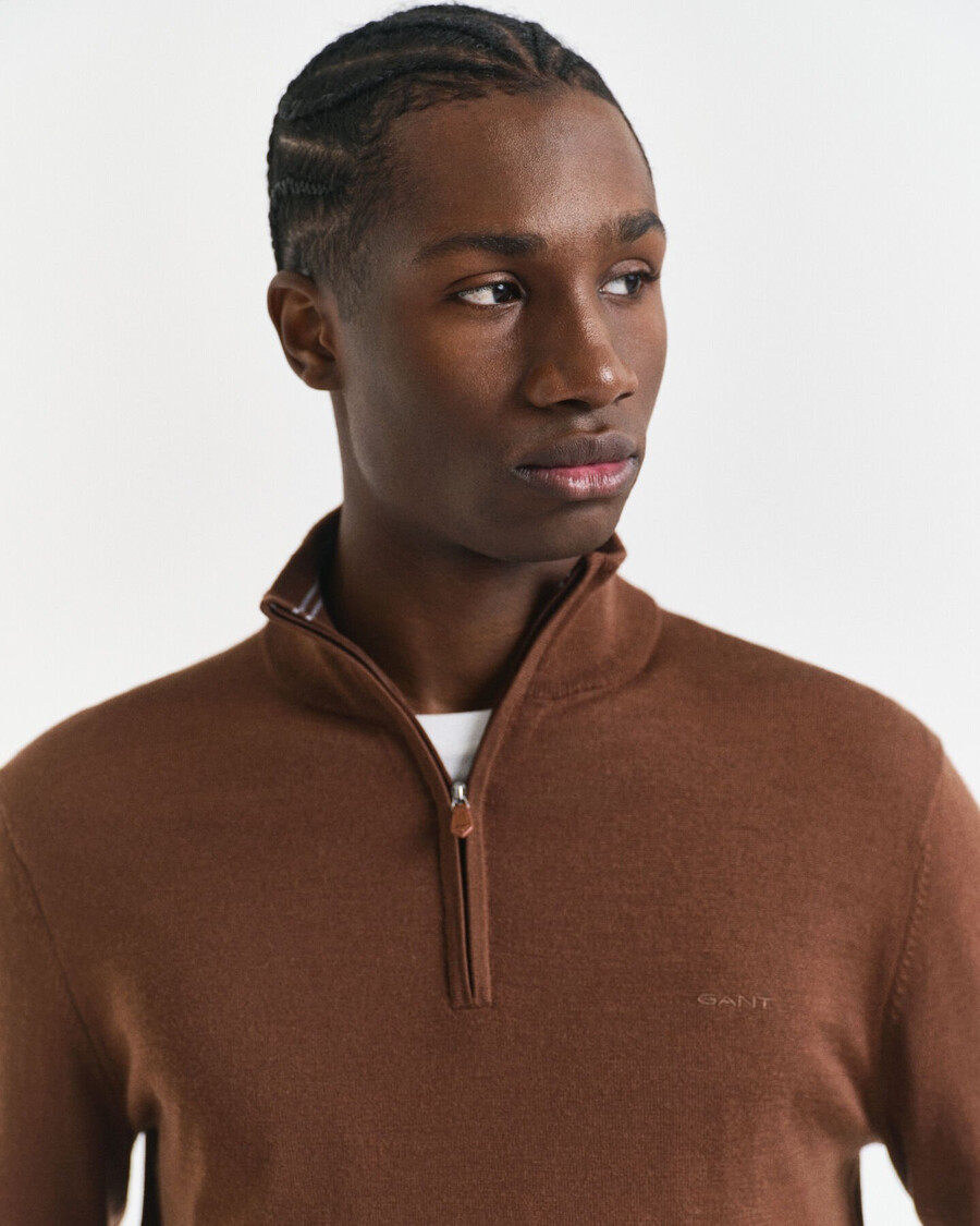 extra fine merino wool halfzip sweater - mahogany brown