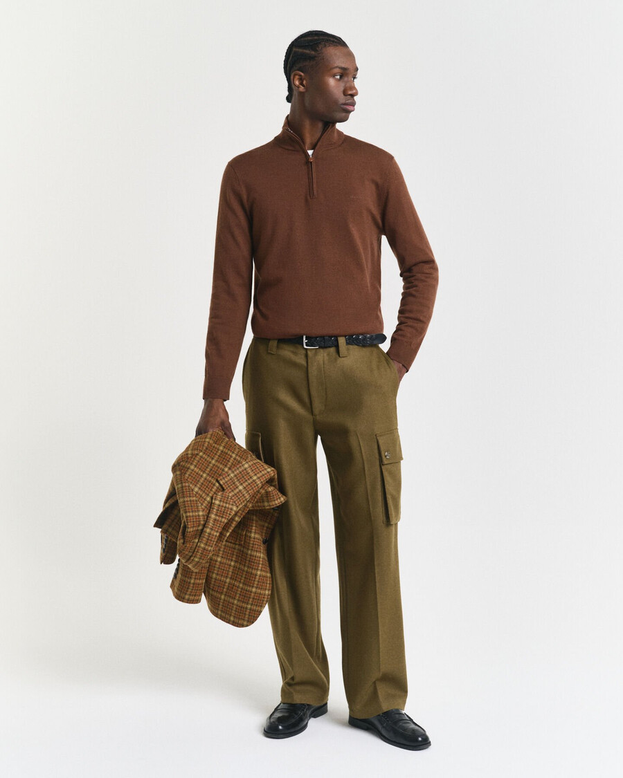 extra fine merino wool halfzip sweater - mahogany brown