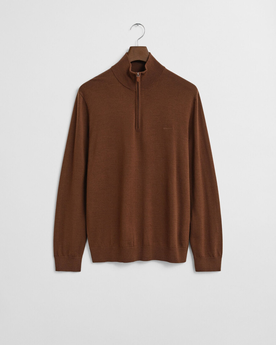 extra fine merino wool halfzip sweater - mahogany brown