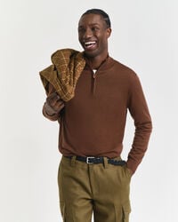 extra fine merino wool halfzip sweater - mahogany brown