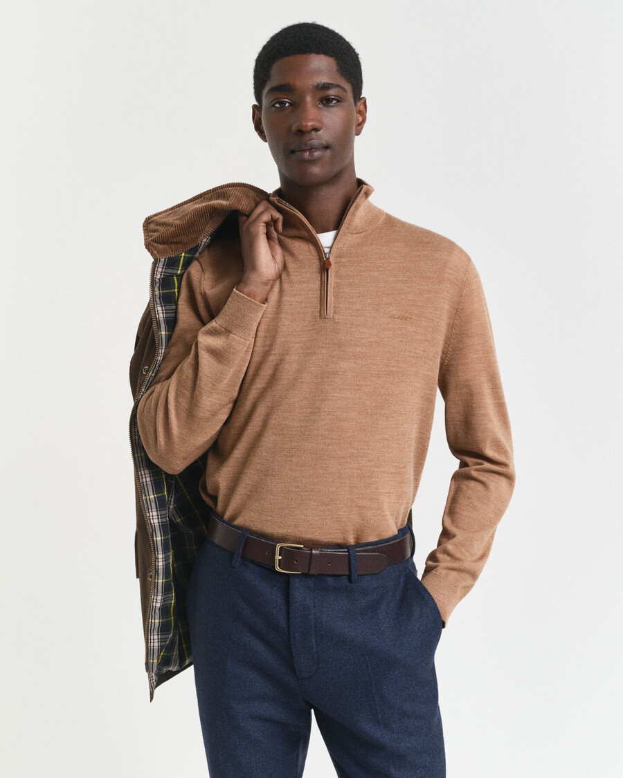 extra fine merino wool halfzip sweater - dk sand melange