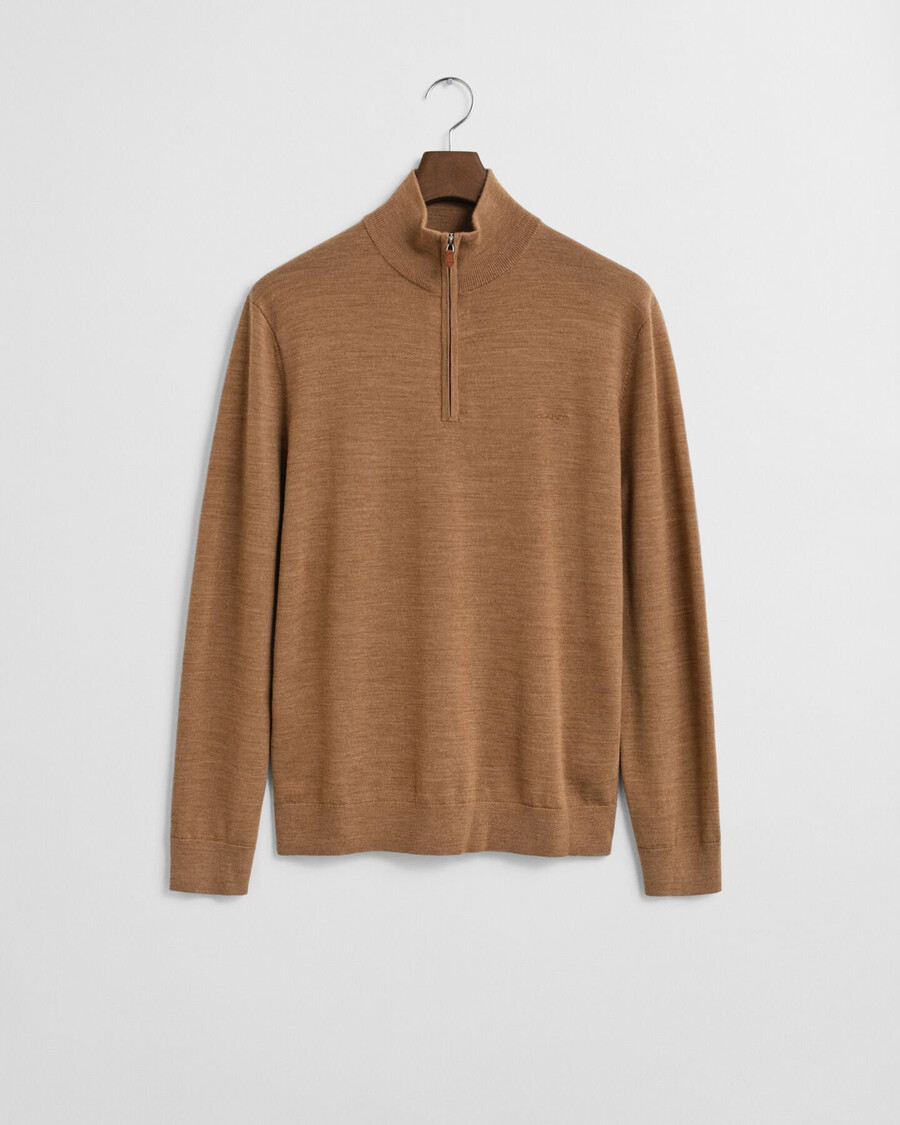 extra fine merino wool halfzip sweater - dk sand melange