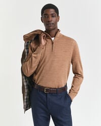 extra fine merino wool halfzip sweater - dk sand melange