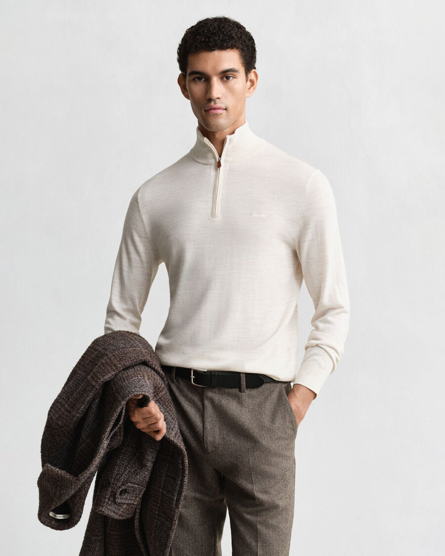 extra fine merino wool halfzip sweater - seed melange
