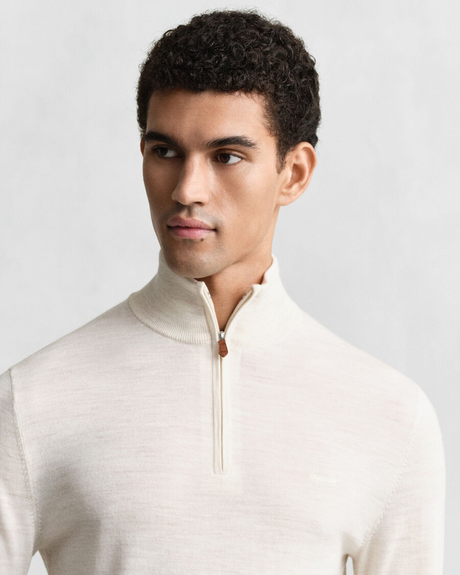 extra fine merino wool halfzip sweater - seed melange