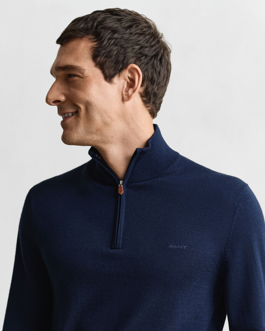 extra fine merino wool halfzip sweater - marine