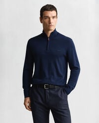 extra fine merino wool halfzip sweater - marine