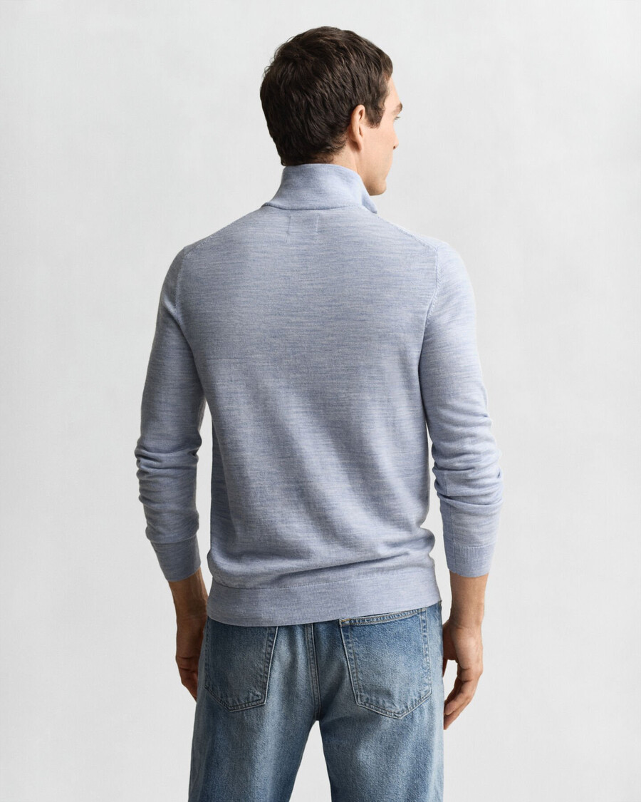 extra fine merino wool halfzip sweater - light blue melange