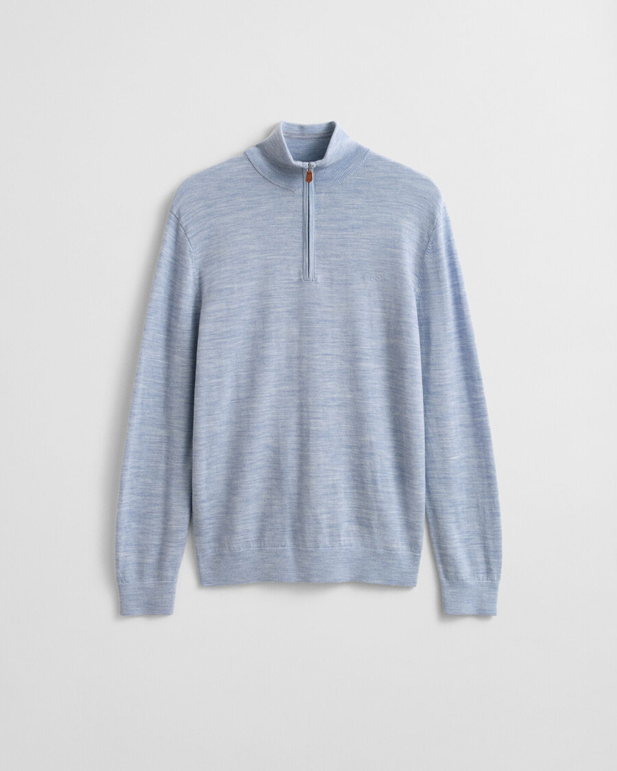 extra fine merino wool halfzip sweater - light blue melange
