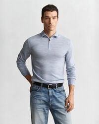 extra fine merino wool halfzip sweater - light blue melange