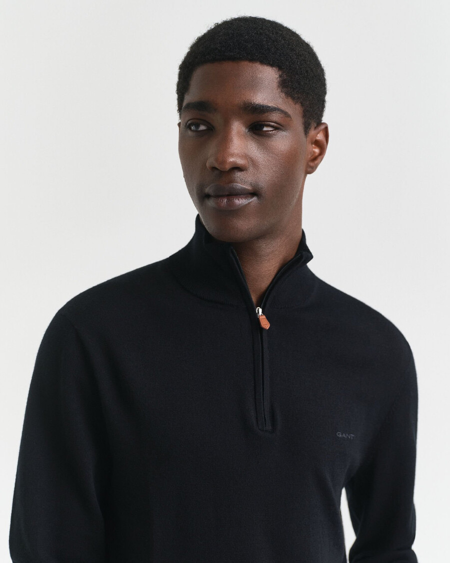 extra fine merino wool halfzip sweater - black
