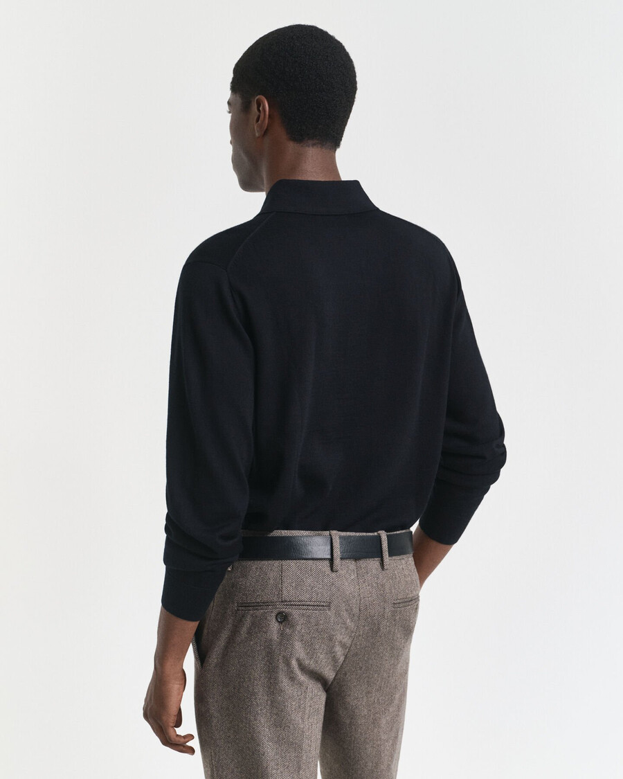 extra fine merino wool polo sweater - black