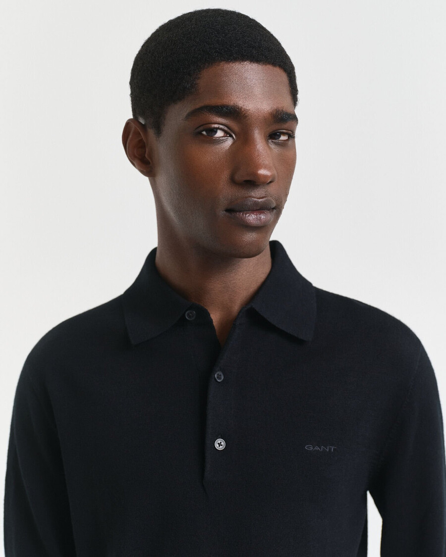 extra fine merino wool polo sweater - black