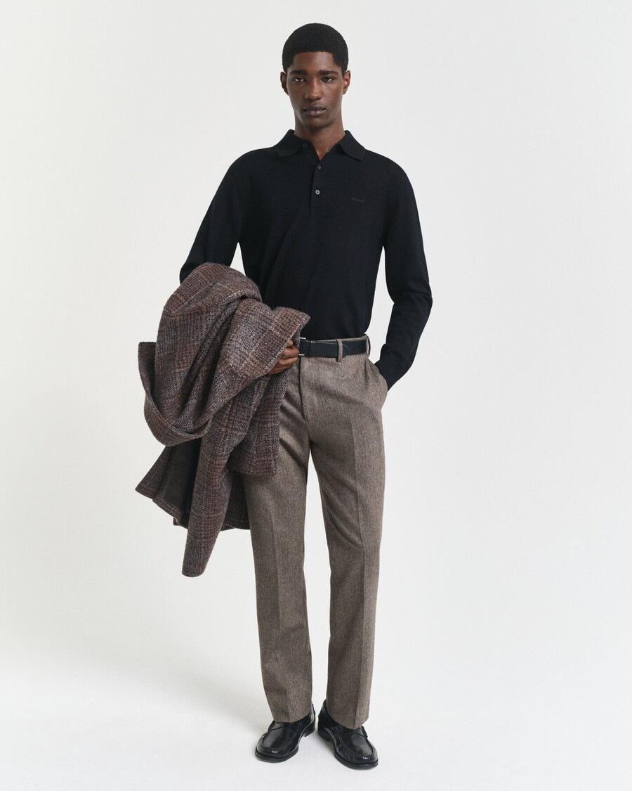 extra fine merino wool polo sweater - black