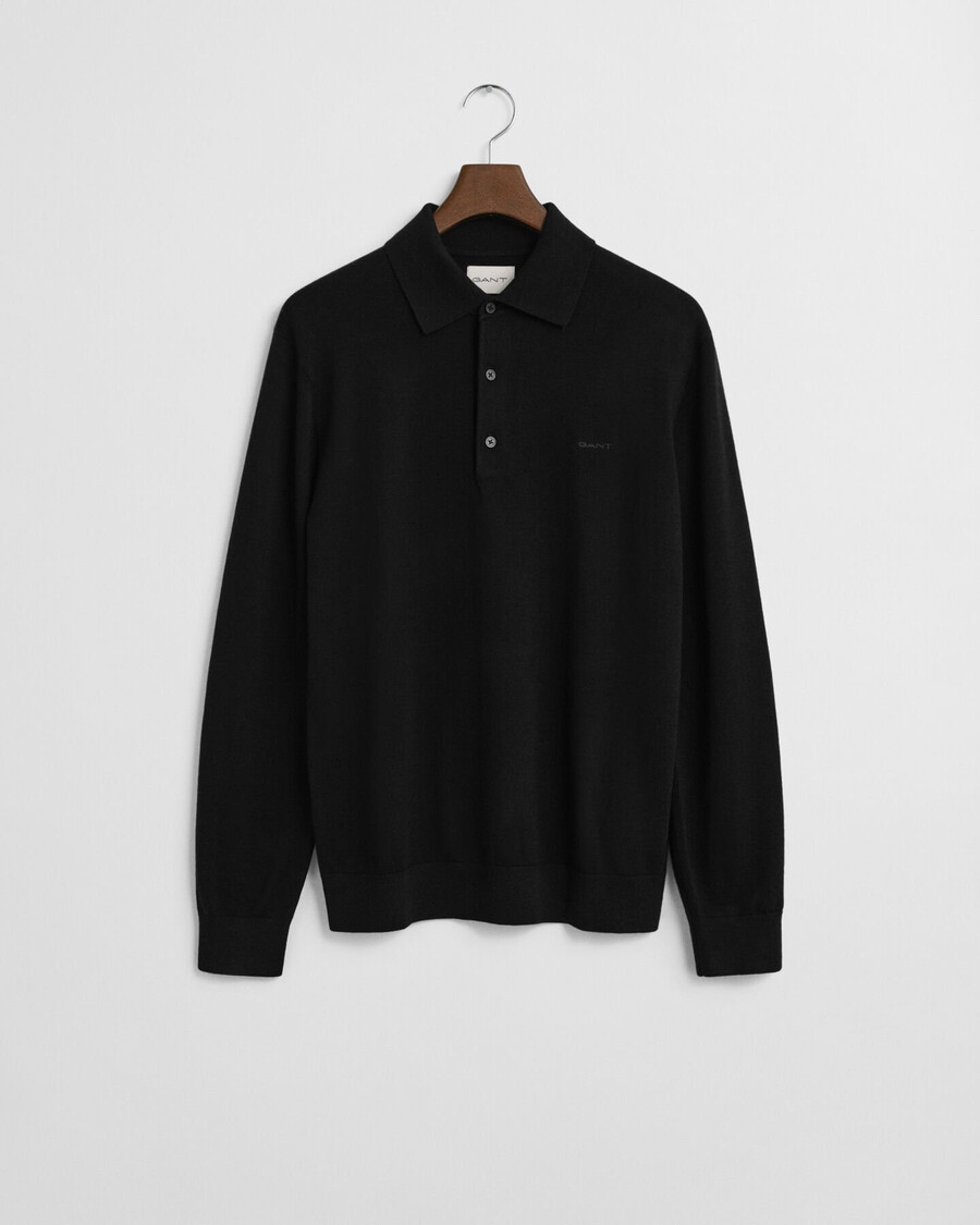 extra fine merino wool polo sweater - black