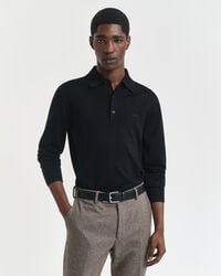 extra fine merino wool polo sweater - black