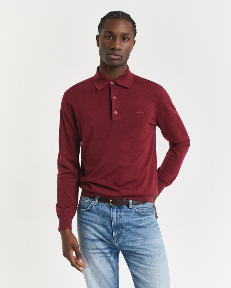 extra fine merino wool polo sweater - plumped red