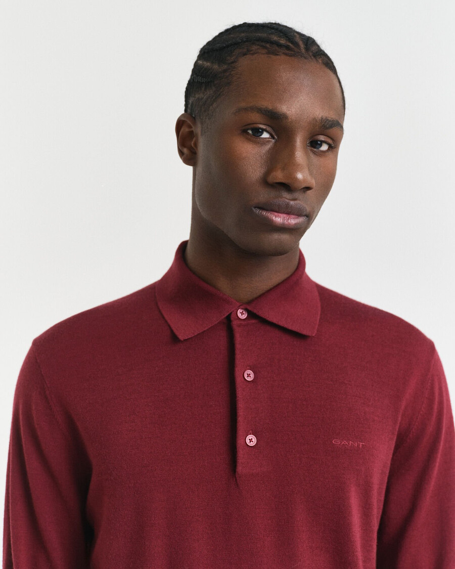 extra fine merino wool polo sweater - plumped red