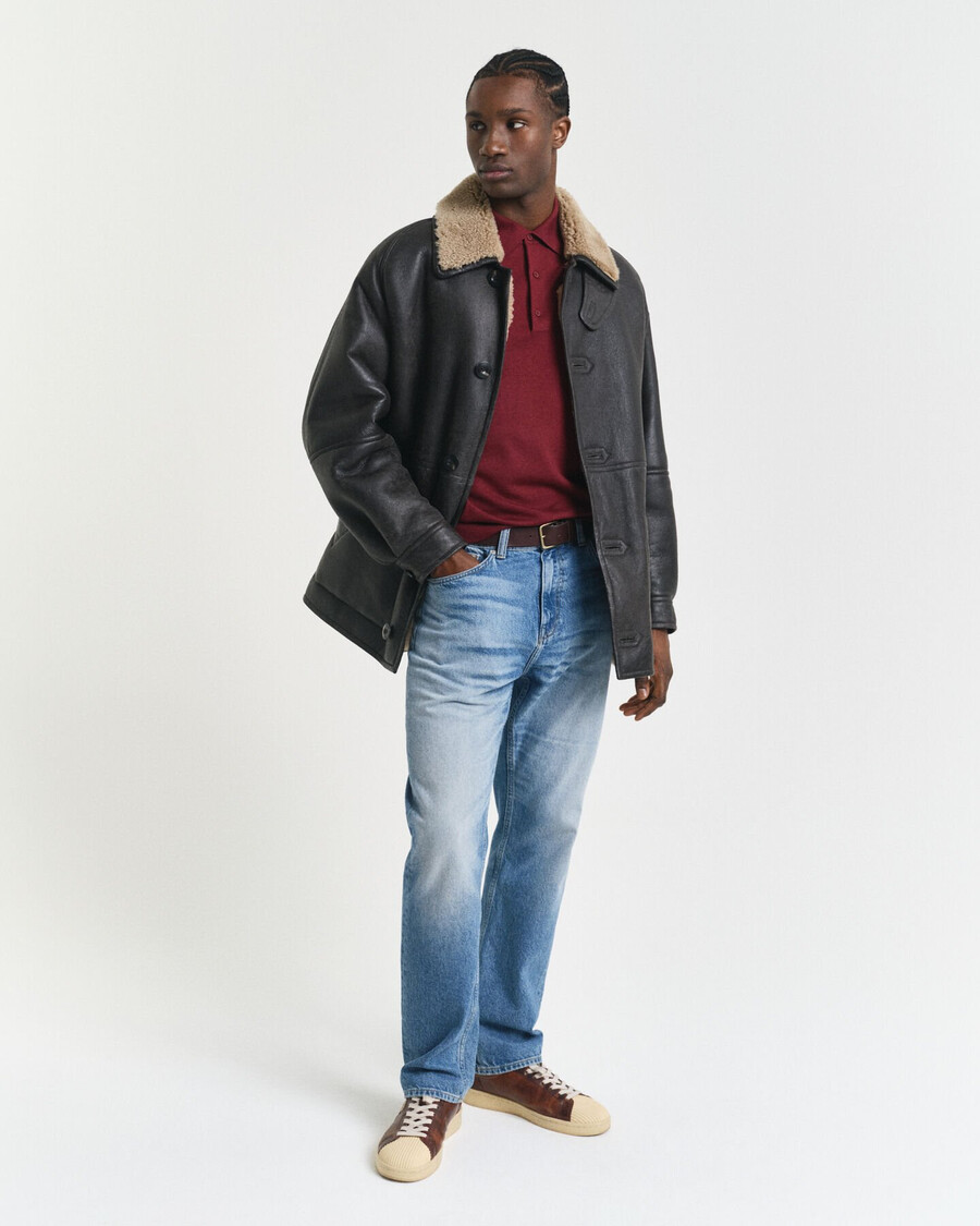 extra fine merino wool polo sweater - plumped red