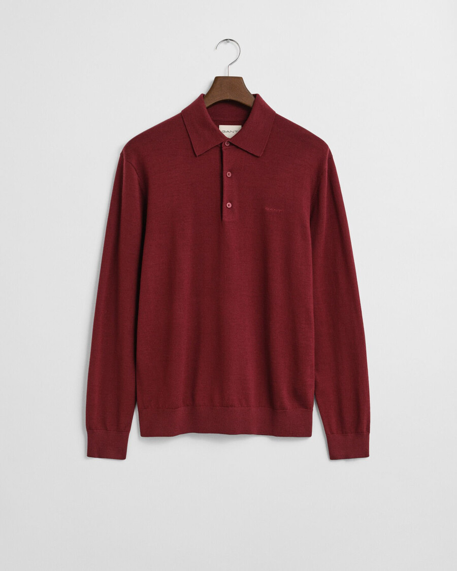 extra fine merino wool polo sweater - plumped red