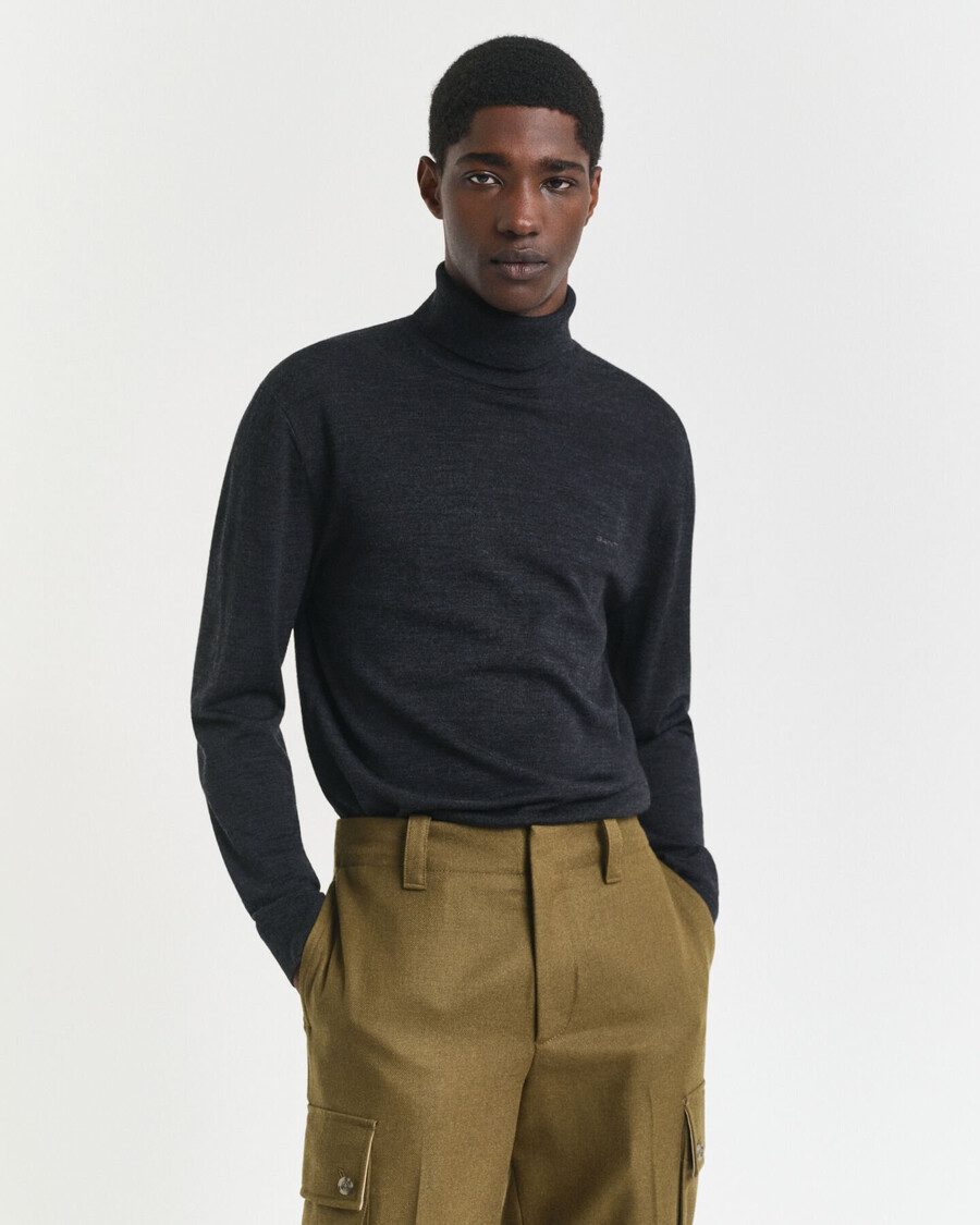 extra fine merino wool turtleneck sweater - dark charcoal melange