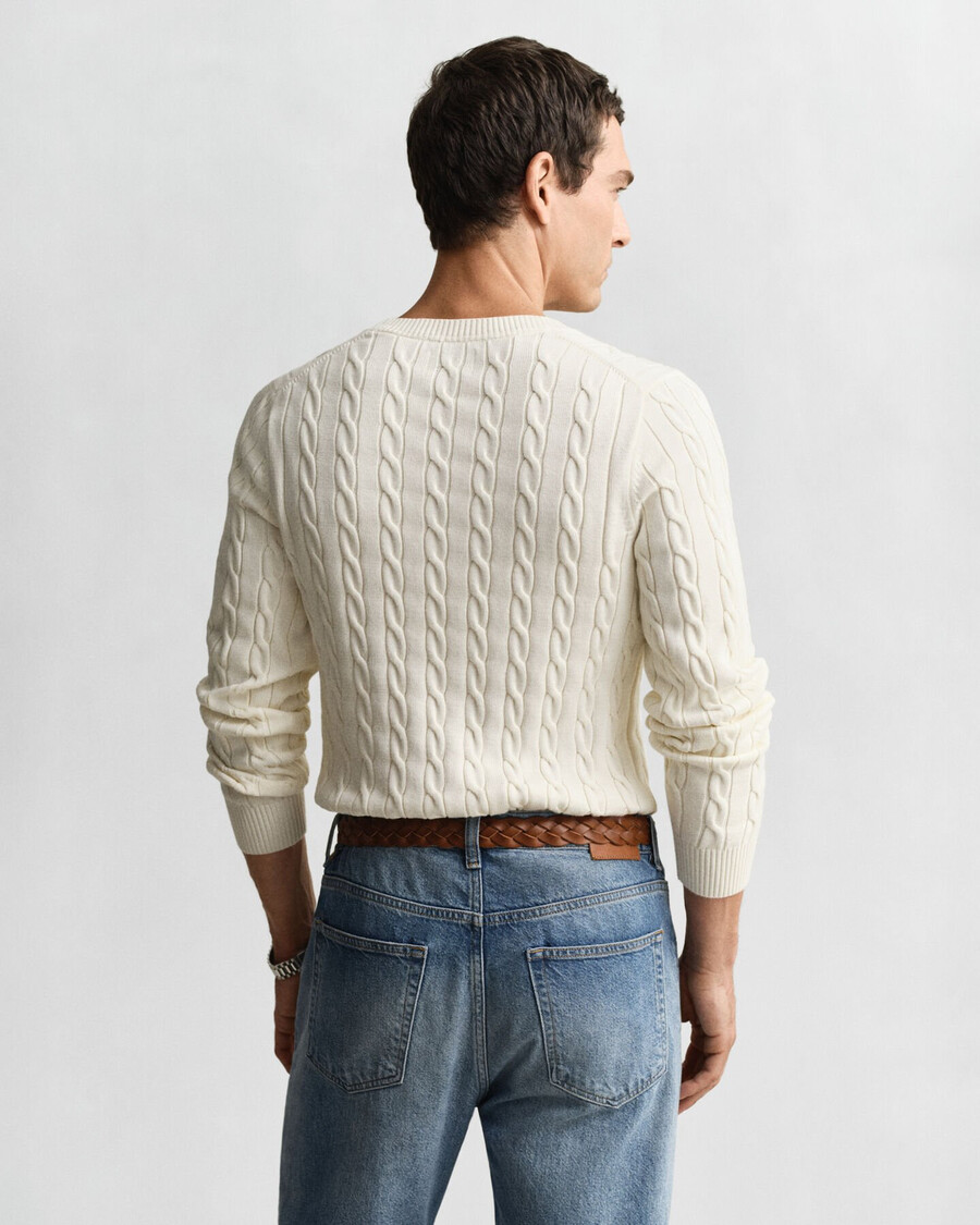 cotton cable knit crew neck sweater - cream