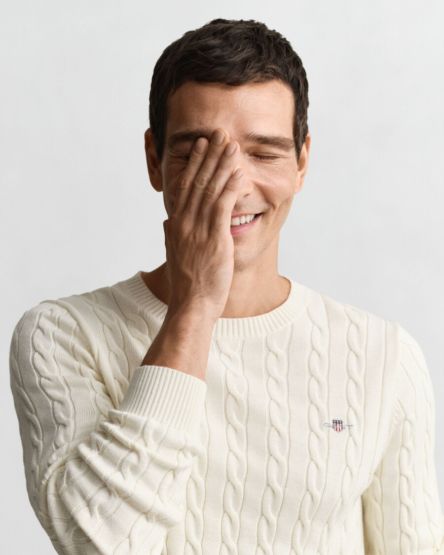 cotton cable knit crew neck sweater - cream