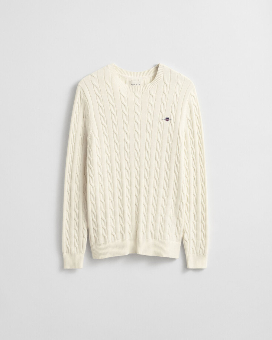 cotton cable knit crew neck sweater - cream