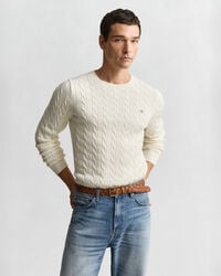 cotton cable knit crew neck sweater - cream