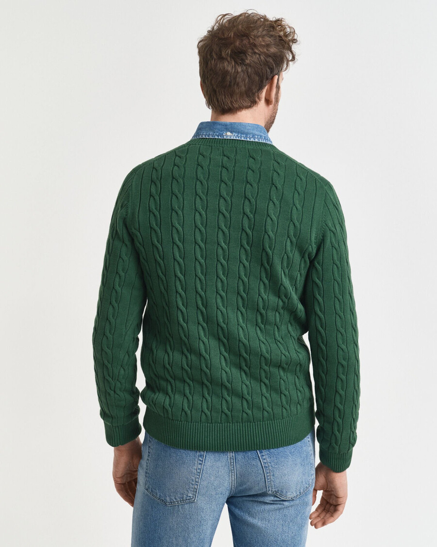 cotton cable knit crew neck sweater - forest green