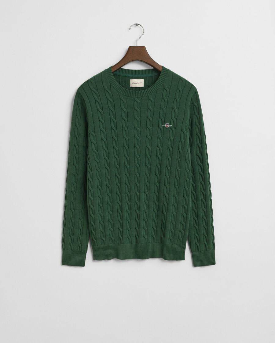 cotton cable knit crew neck sweater - forest green