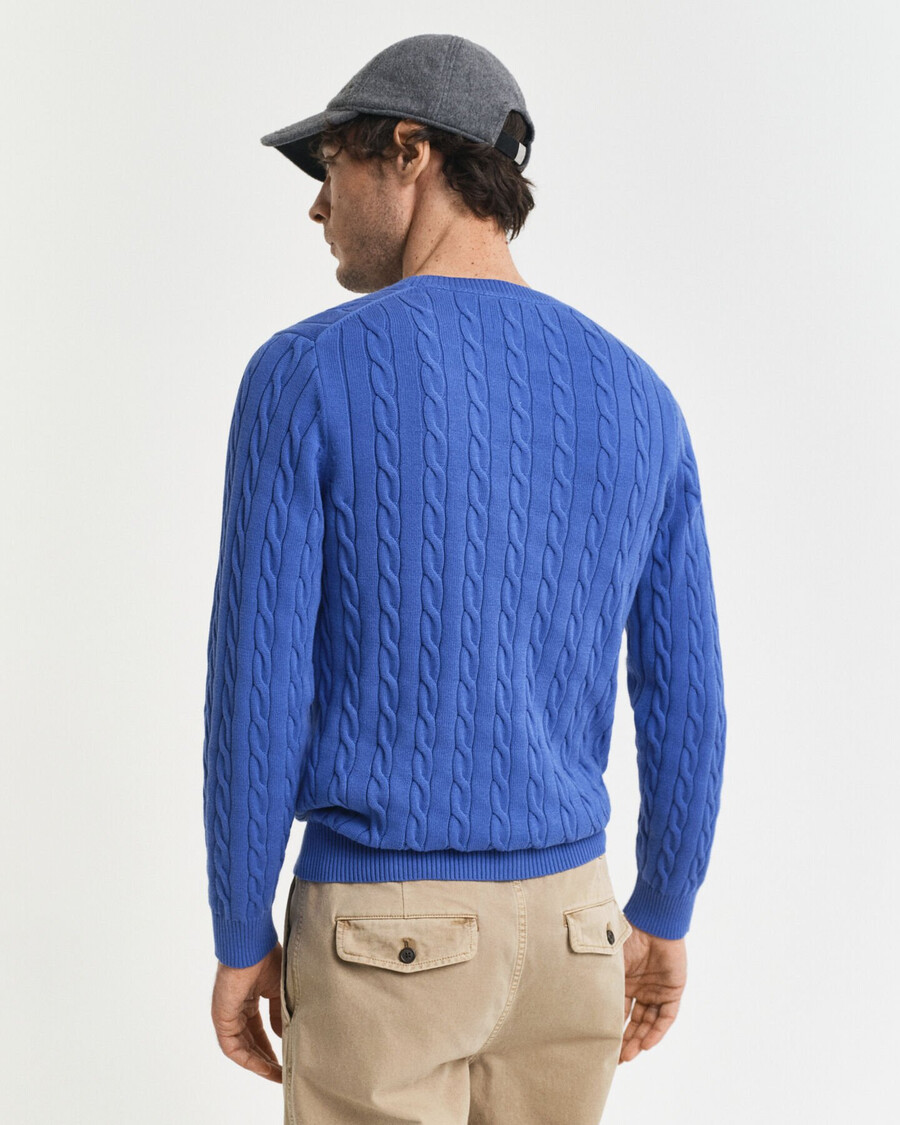 cotton cable knit crew neck sweater - rich blue