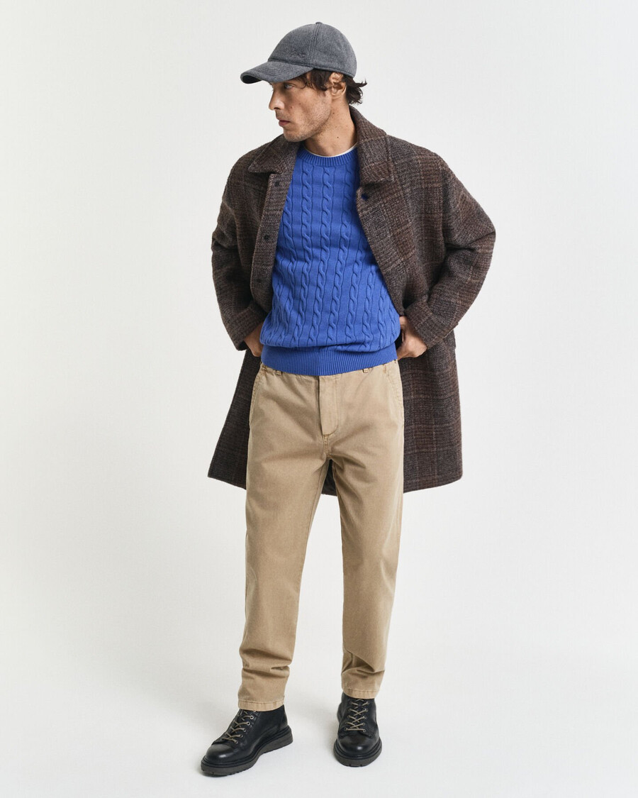 cotton cable knit crew neck sweater - rich blue