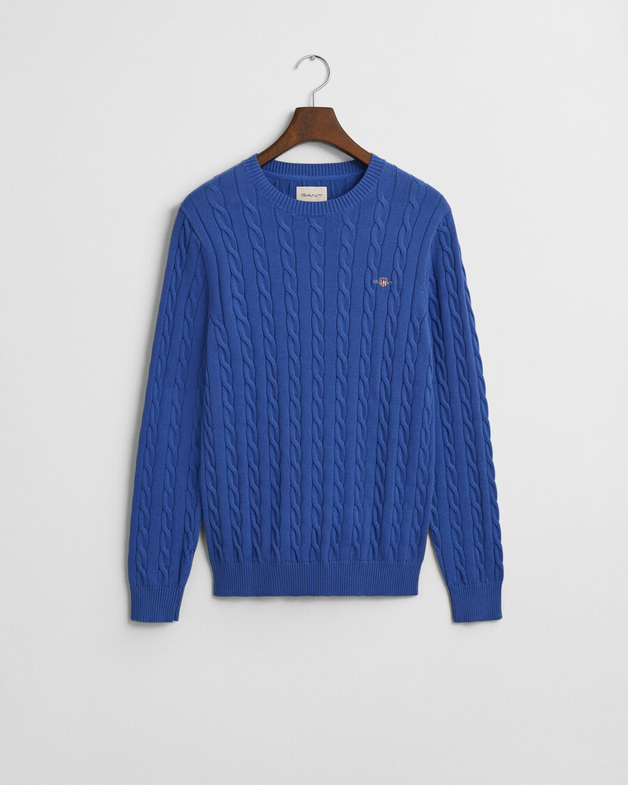 cotton cable knit crew neck sweater - rich blue
