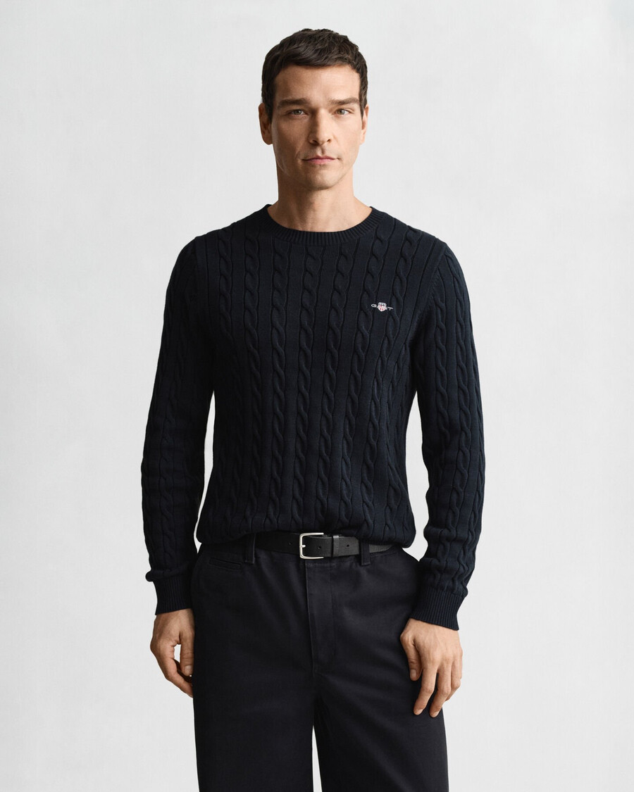 cotton cable knit crew neck sweater - evening blue