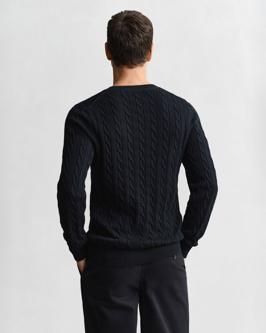 cotton cable knit crew neck sweater - evening blue