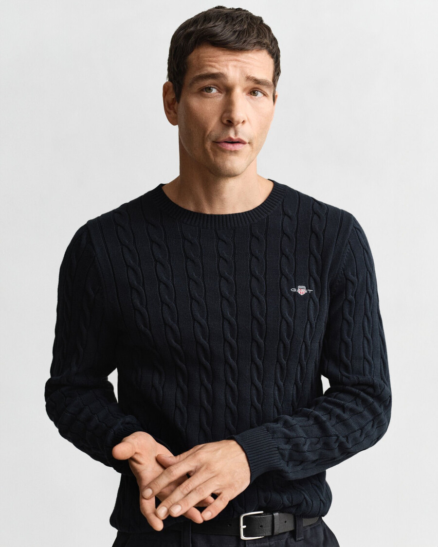 cotton cable knit crew neck sweater - evening blue