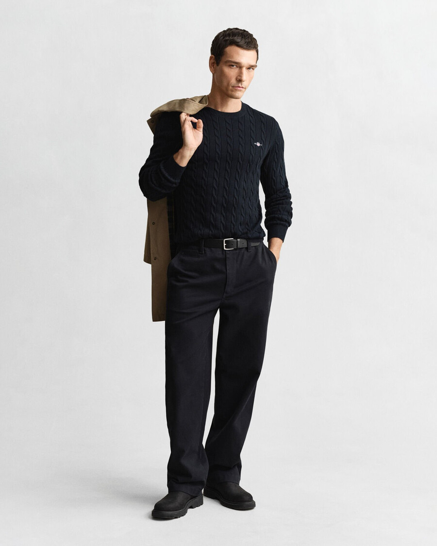 cotton cable knit crew neck sweater - evening blue