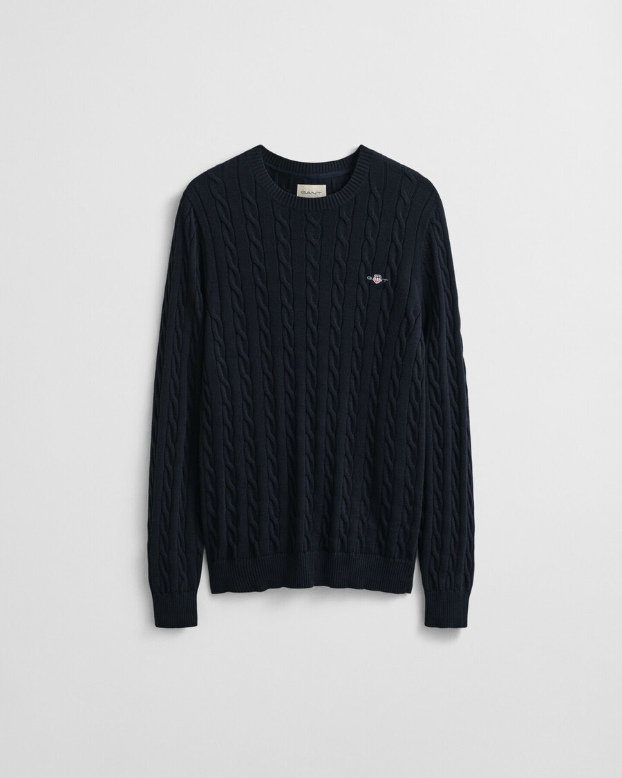 cotton cable knit crew neck sweater - evening blue